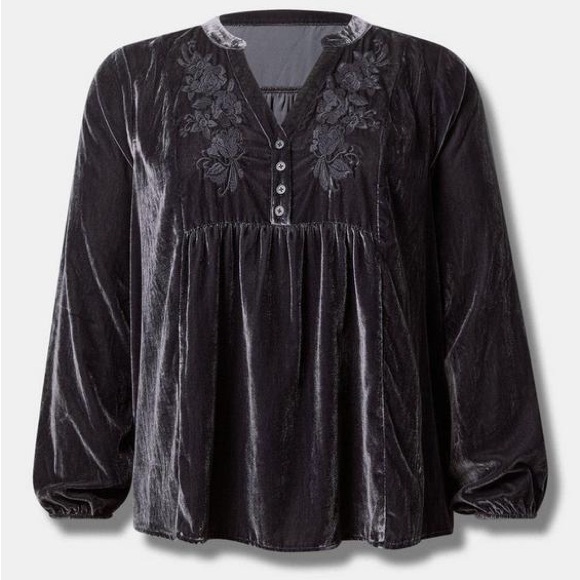 NWT Torrid Velvet Embroidered Long Sleeve Blouse Size 22/24 - Picture 1 of 10